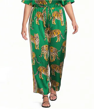 Plus Size Tiger Jungle Printed Satin High Rise Wide Leg Coordinating Pants | Dillard's