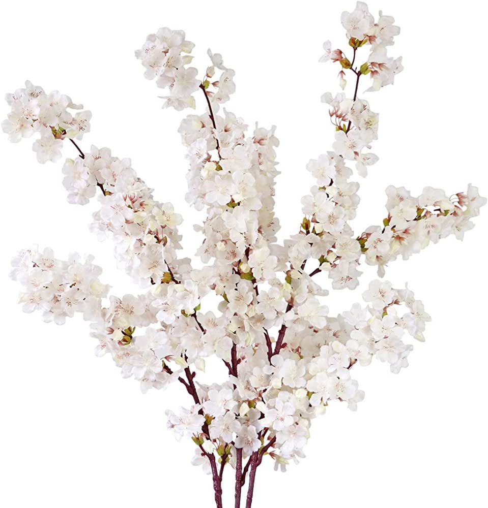 MINYULUA Artificial Cherry Blossom Branches, 39 Inch Faux Cherry Flowers, Silk Tall Fake Flower V... | Amazon (US)