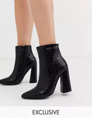 Glamorous Exclusive heeled ankle boots in black croc | ASOS US