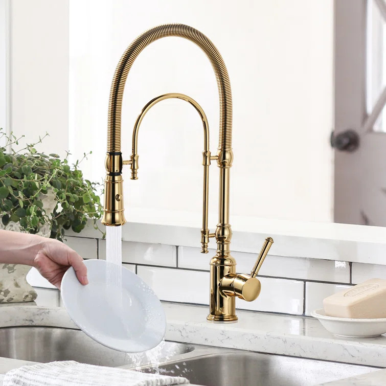 Pull Out Gooseneck High-Arc Kitchen Faucet | Wayfair North America