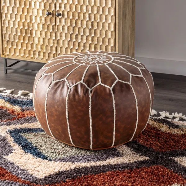 20'' Wide Faux Leather Round Pouf Ottoman | Wayfair North America