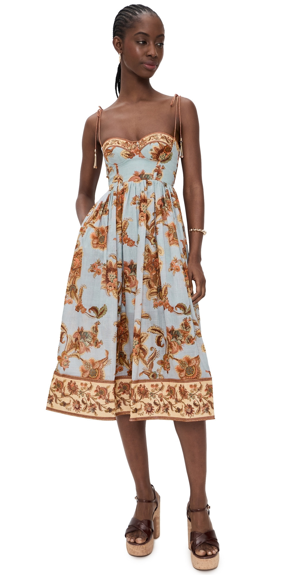 Zimmermann Aster Corset Midi Dress Blue Jacobean 0 | Shopbop