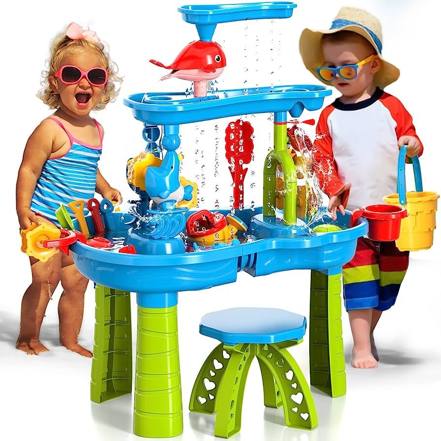 Doloowee Sand and Water Table Toy for Kids, 3 Tier Outdoor Water Sand Table, Kids Water Play Tabl... | Amazon (US)