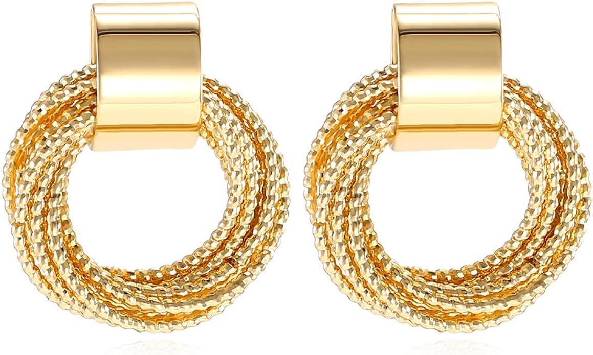 14K Gold Plated Twist Hoops Earrings for Women, Round Lightweight Dangle Drop Earring | Amazon (US)