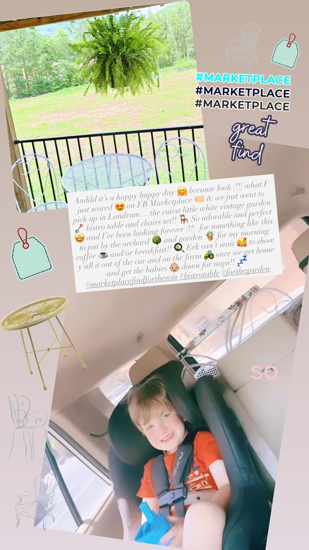 Anddd it’s a happy happy day 🤗 because look (!!) what I just scored 😍 on FB Marketplace 🏷️ & we just went to pick up in Landrum… the cutest little white vintage garden 🪏 bistro table and chairs set!! 🪑 So adorable and perfect 🤩 and I’ve been looking forever (!!)  for something like this to put by the orchard 🌳 and garden 🪴 for my morning coffee ☕️ and/or breakfast!! 🍳 Eek can’t wait 🥰 to show y’all it out of the car and on the farm 🚜 once we get home and get the babies 👶🏼 down for naps!! 💤 
#marketplacefindforthewin #bistrotable #forthegarden