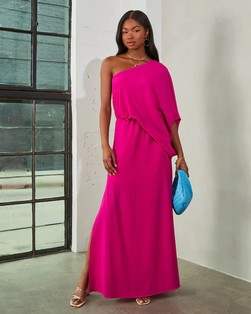 From The Source One Shoulder Maxi Dress - Fuchsia | VICI