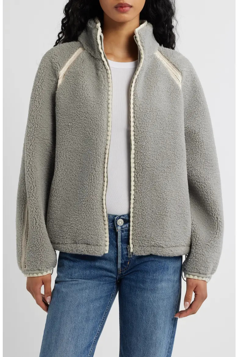 UGG® Nikia Open Stitch Detail Uggfluff Fleece Jacket (Women) | Nordstrom | Nordstrom