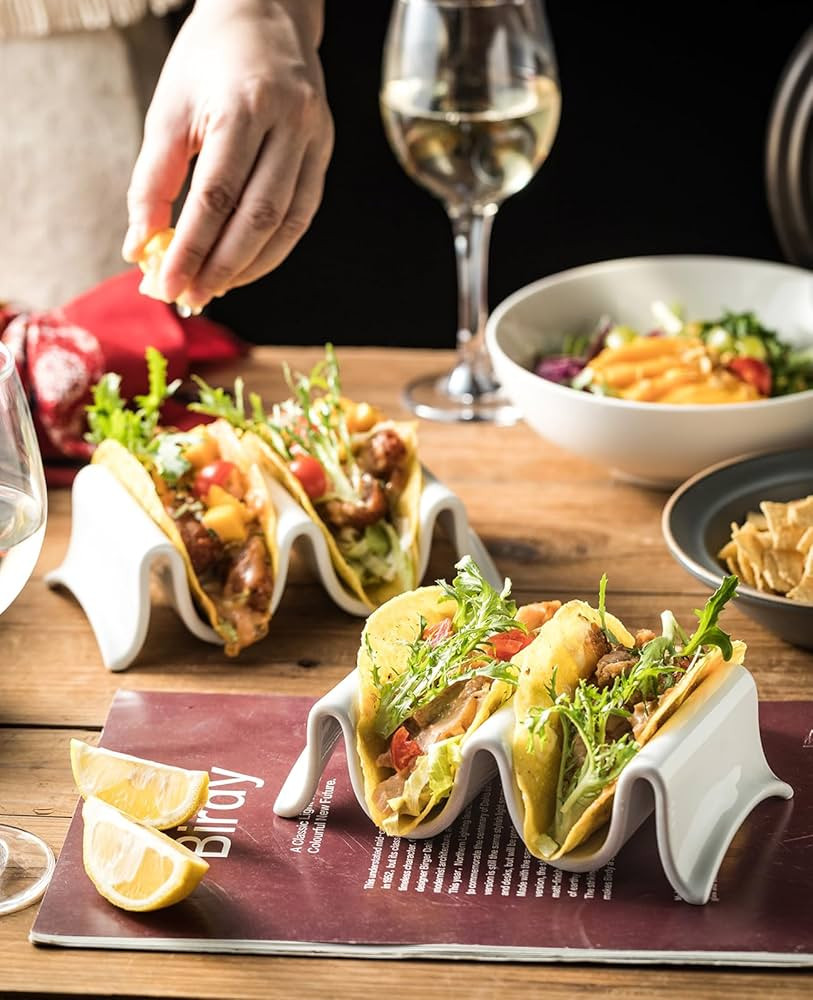 Taco Holder, Porcelain Taco Tray with Handles, Perfect for Keeping Tacos in Place, Serving Dish f... | Amazon (US)