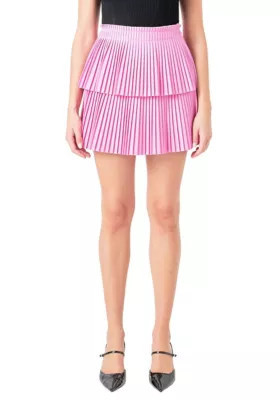 Endless Rose Women's Shiny Pu Pleated Mini Skirt, Pink, Large | Belk