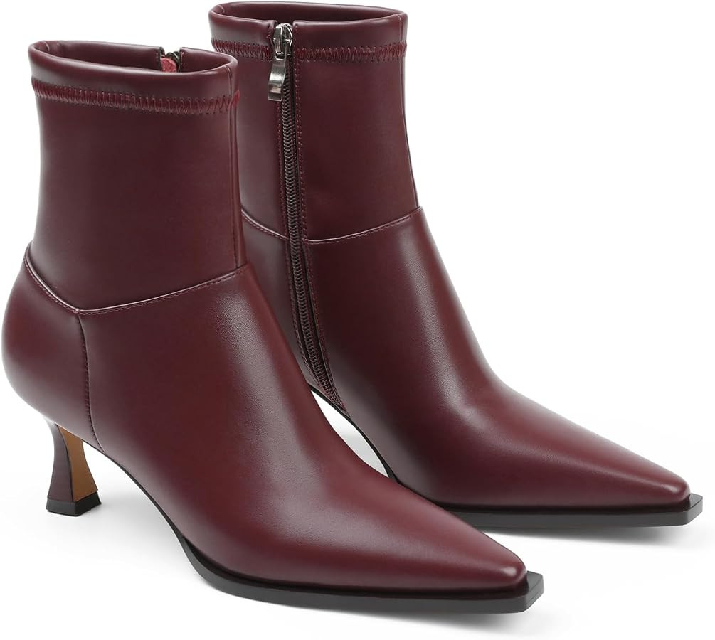 Goiphrri Womens Ankle Boots Kitten Heel Booties Pointed Toe Short Boots | Amazon (US)
