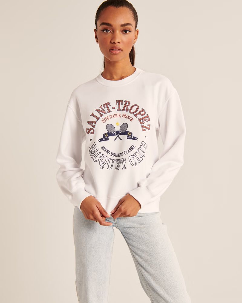 Women's Boyfriend Crew Tennis Graphic Sweatshirt | Women's Tops | Abercrombie.com | Abercrombie & Fitch (US)