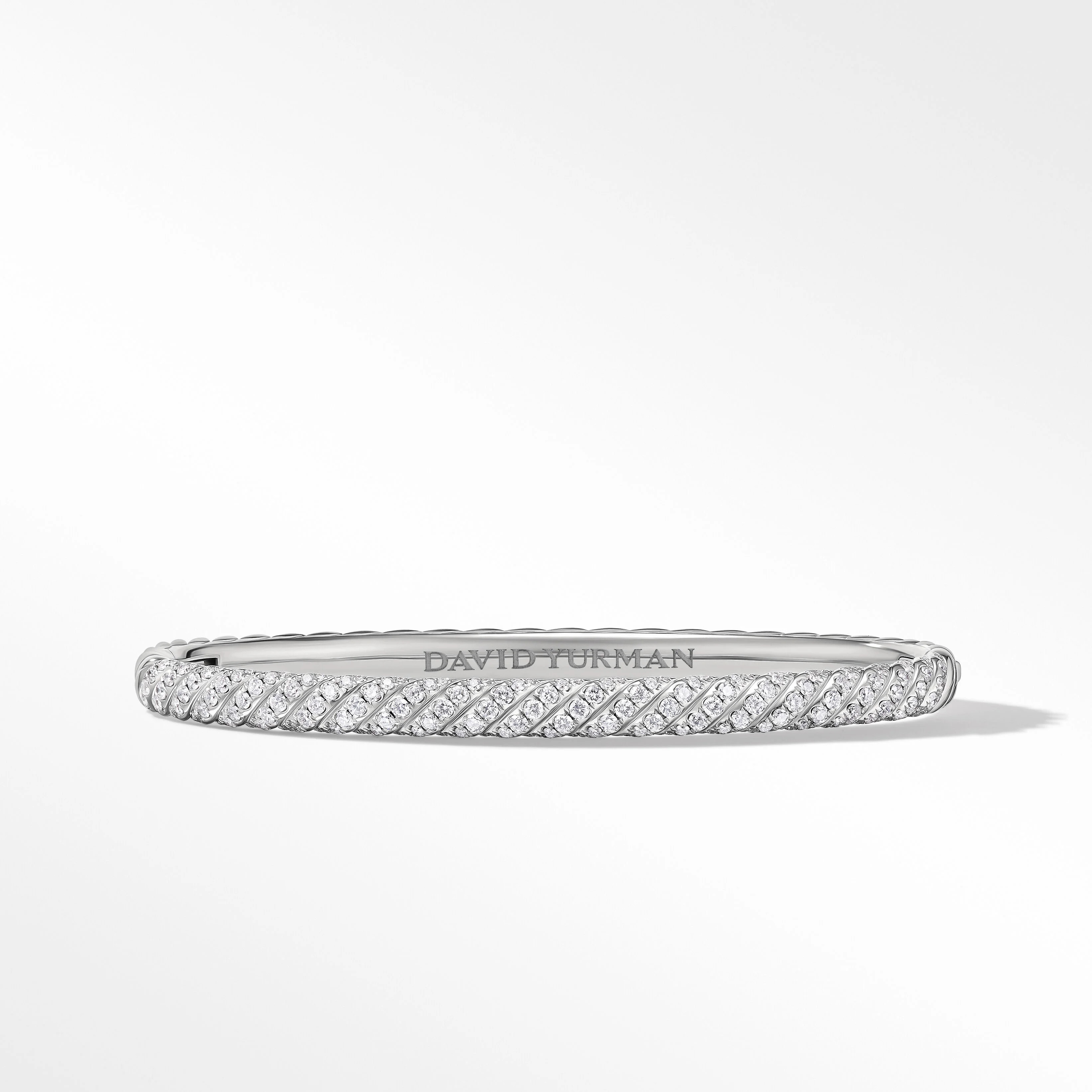 Sculpted Cable Bangle Bracelet in 18K White Gold with Diamonds | David Yurman