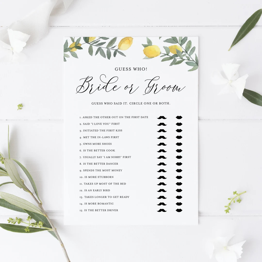Boho Lemon Guess Who Bride or Groom Bridal Shower Game  Lemon - Etsy | Etsy (US)