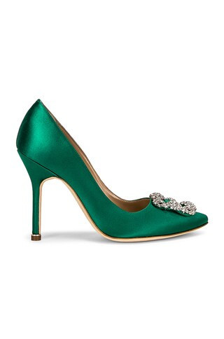 Manolo Blahnik Hangisi 105 Satin Heel in Green | FWRD 