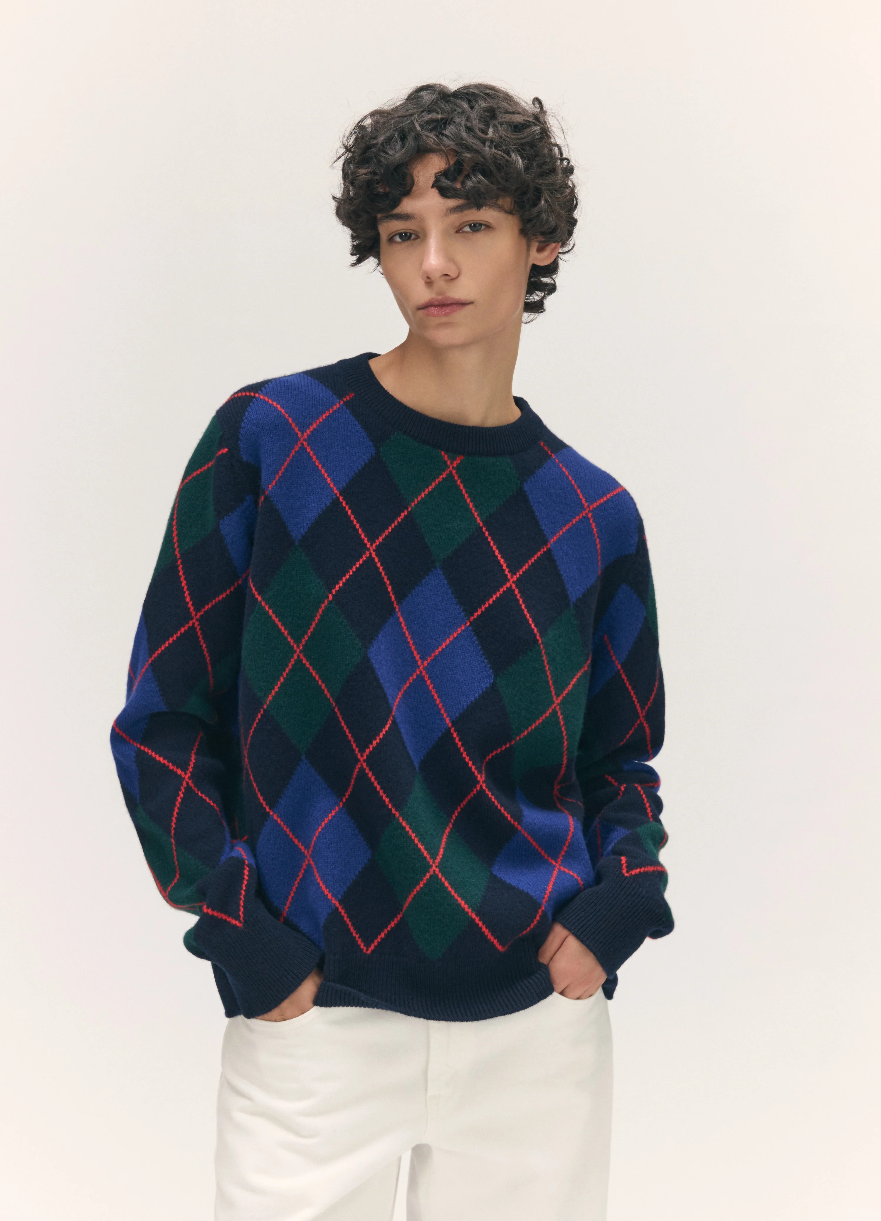 Ava Argyle Crewneck in Navy with Smalt | & Daughter (Global)