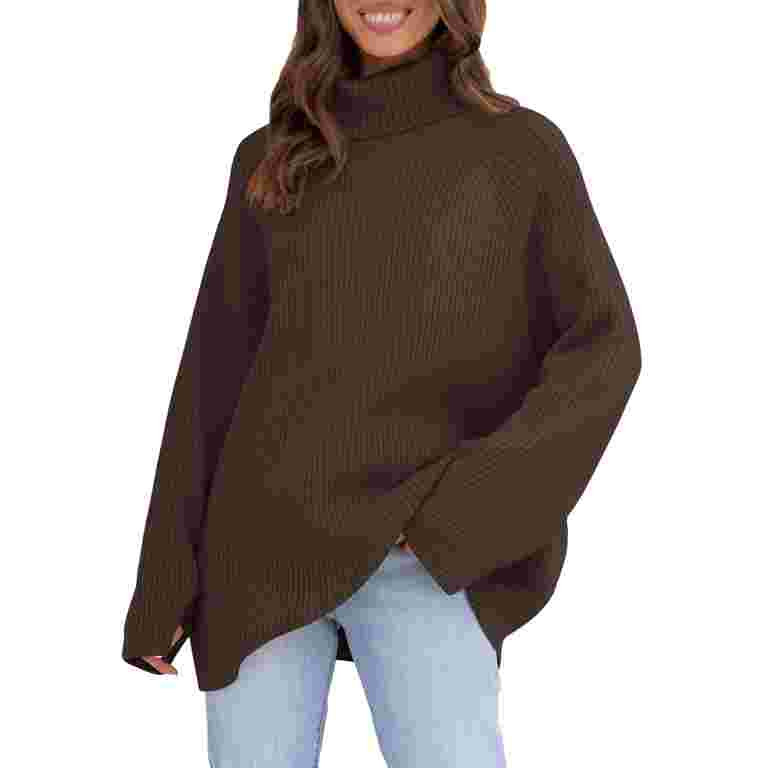 YOGAFOX Women's Oversized Turtleneck Sweaters Winter Long Sleeve Chunky Knit Pullover S-L | Walmart (US)
