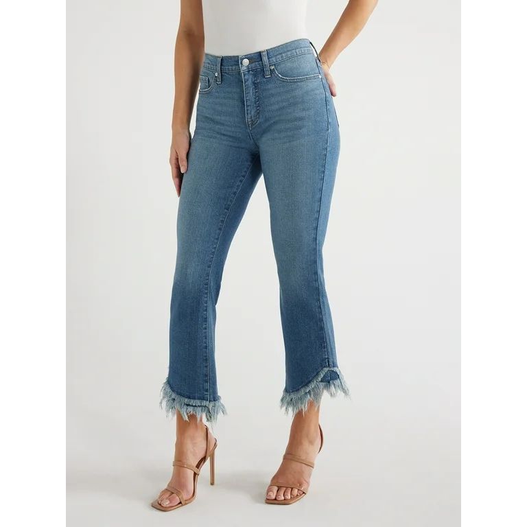 Sofia Jeans Women's Mayra Crop Flare High-Rise Cha Cha Fray Hem Jeans, 27" Inseam, Sizes 0-20 | Walmart (US)