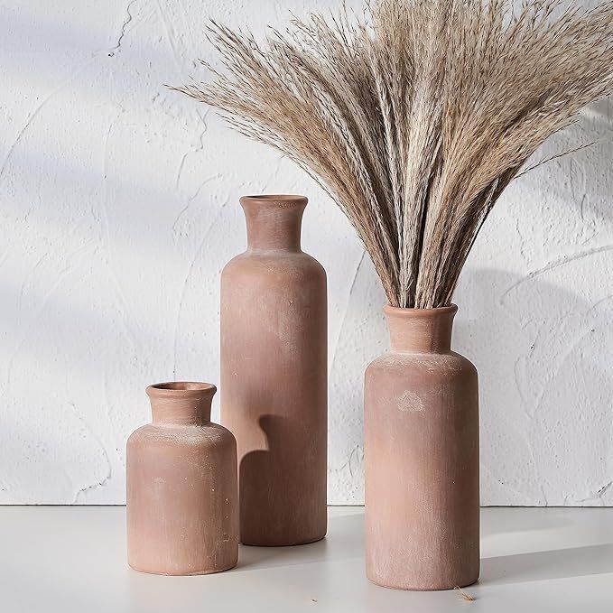 Ceramic Rustic Farmhouse Vase,Terracotta Vases for Decor,Vase Set of 3,Vase for Your Bedroom,Offi... | Amazon (US)
