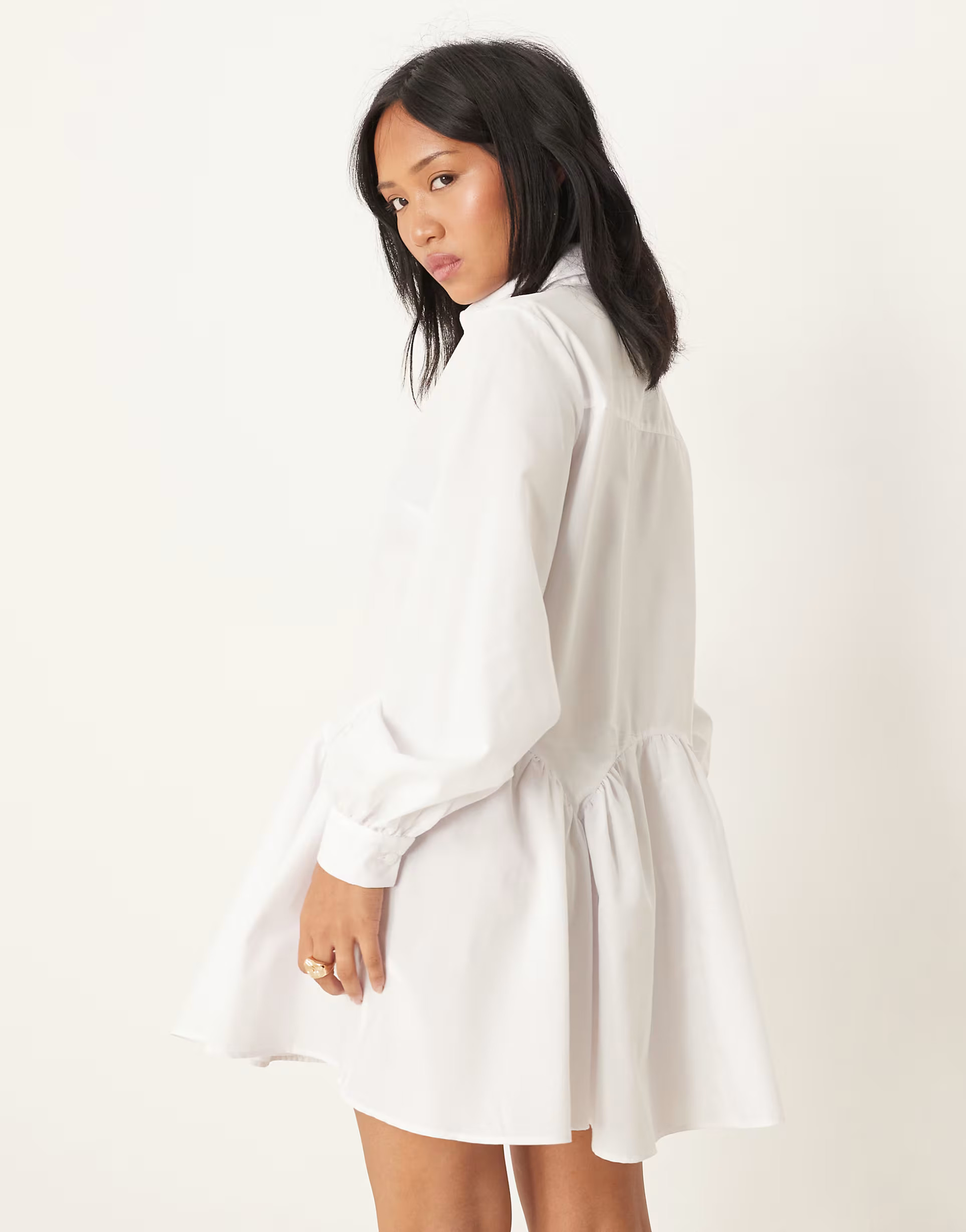 ASOS DESIGN Petite mini shirt dress with wide cuffs and oversized pockets in white | ASOS (Global)