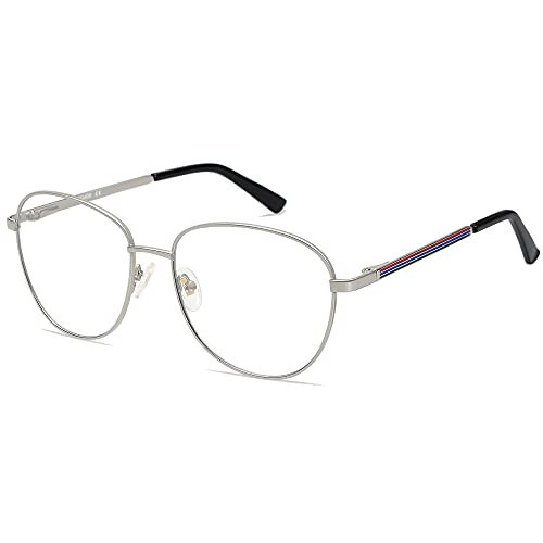 SOJOS Oversized Aviator Blue Light Blocking Glasses for Women Men, Metal Frame Clear Lens Eyeglasses SJ5098, Silver Frame/Anti-Blue Light Lens | Amazon (US)