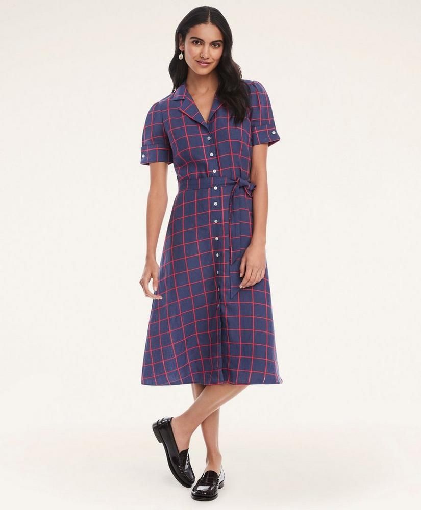 Linen Blend Windowpane Shirt Dress | Brooks Brothers