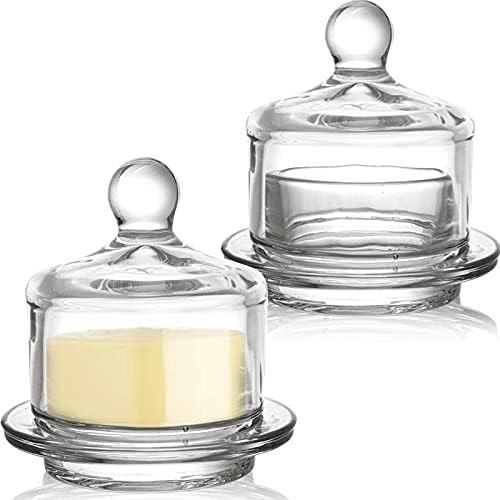 Dicunoy 2 Pieces Glass Butter Dish, Small Glass Butter Keeper with Dome Lid and Easy Grip Handle, Cl | Amazon (US)