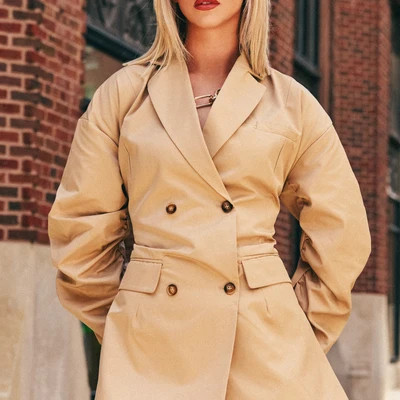 BUSINESS MEETING CHIC BLAZER DRESS AND LEG WARMER SET IN TRENCH Current price: $109.90 USD / No reviews yet {"averageRating":"0","reviewCount":0} | AKIRA