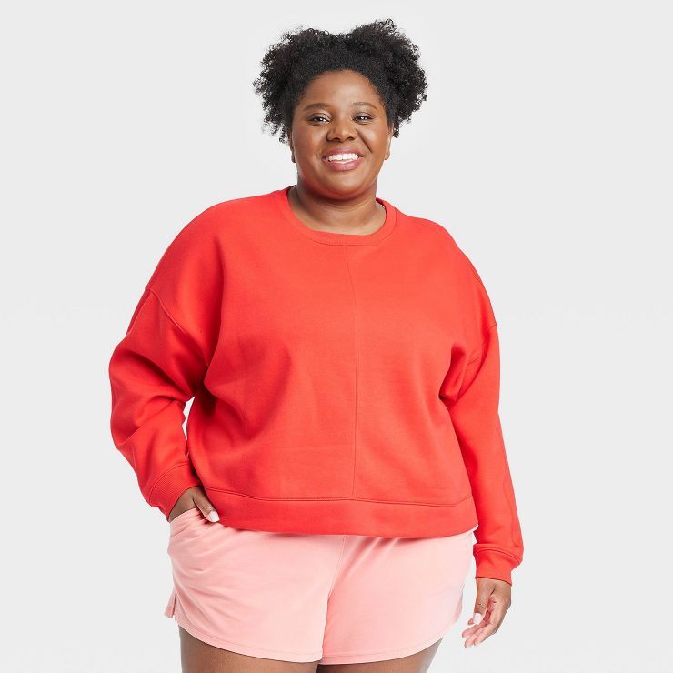 Women's Cotton Fleece Crewneck Cropped Sweatshirt - All in Motion™ | Target