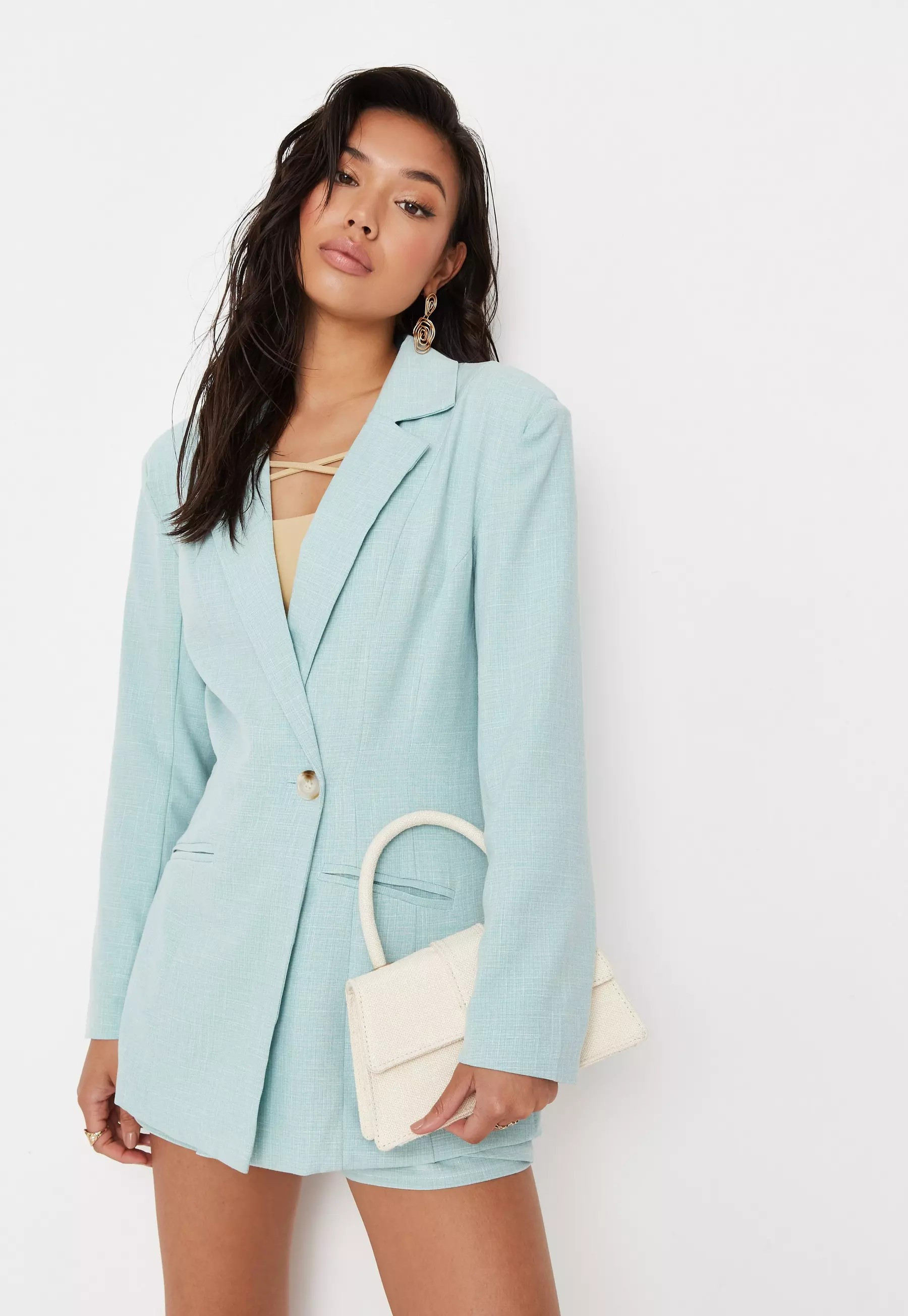 Blue Linen Look Fitted Blazer | Missguided (UK & IE)