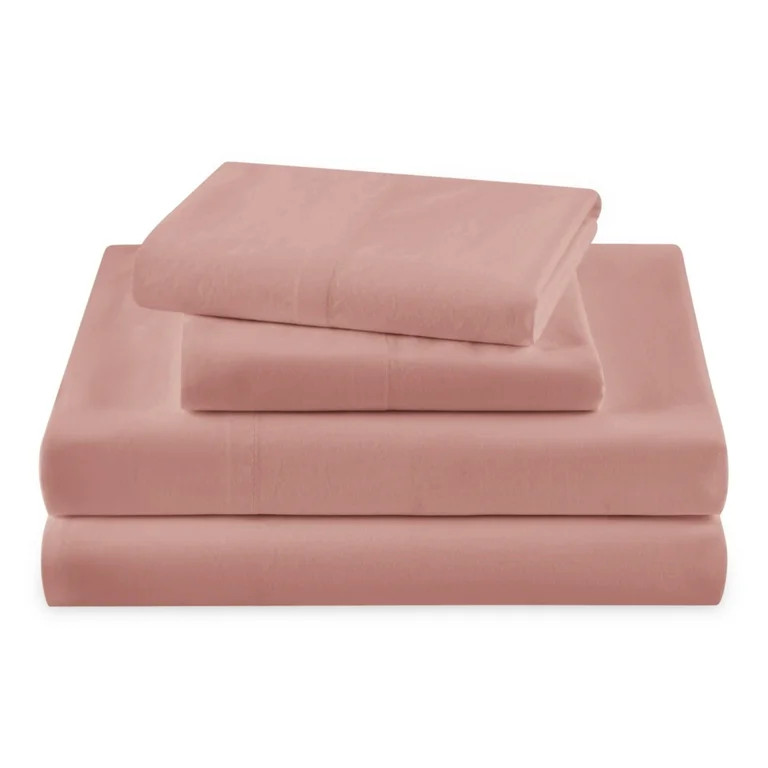 Beautiful Solid 4-Piece 100% Cotton Washed Percale Woodrose Sheet Set, Queen by Drew Barrymore | Walmart (US)