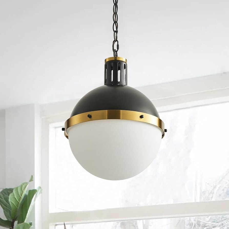 13-inch Matte Black Globe Light with Half Opal Glass Shade White Modern Contemporary Iron Dimmable | Amazon (US)