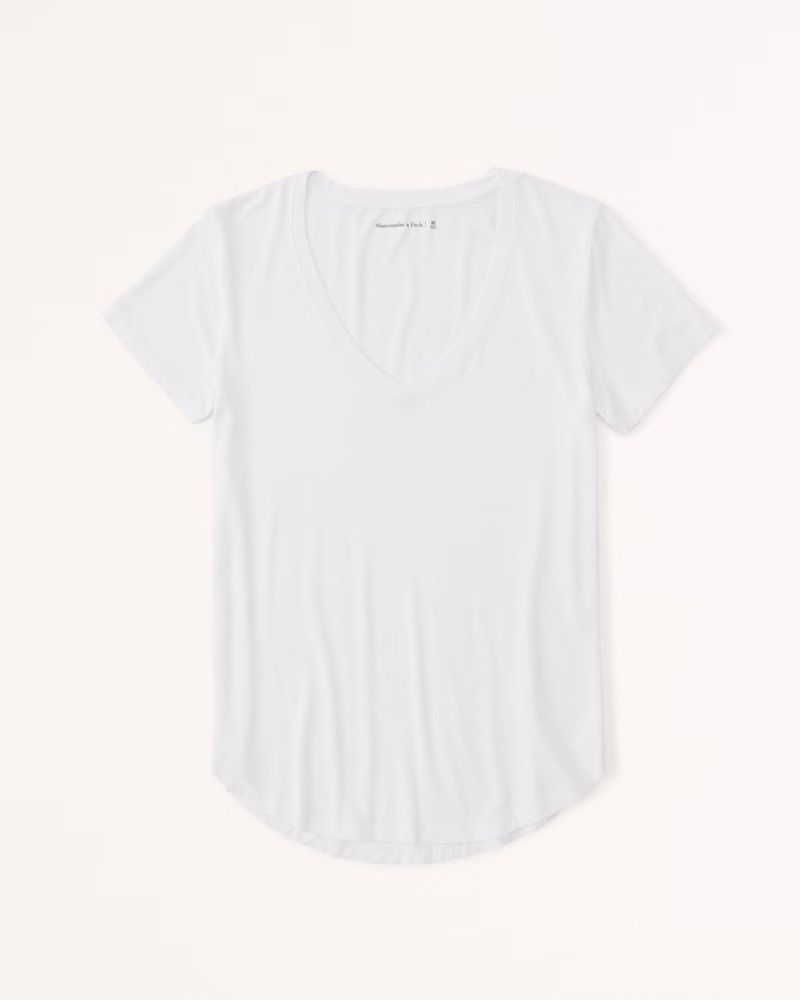Drapey V-Neck Tee White Tee White Top Tops Summer Top Outfits Beach Outfit Budget Fashion | Abercrombie & Fitch (US)