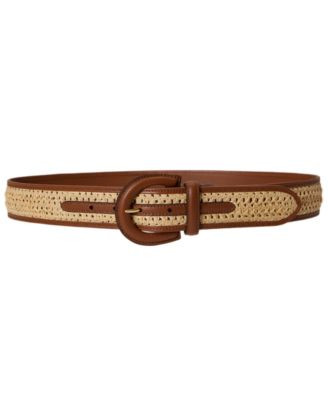 Lauren Ralph Lauren Straw Crescent Buckle Belt - Natural/Lauren Tan | Macy's