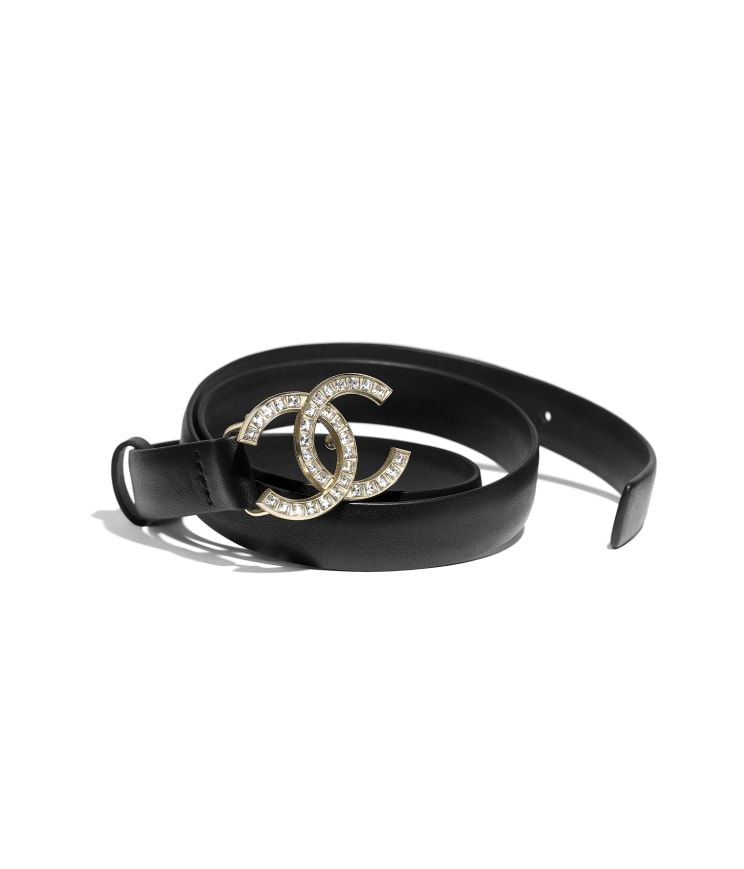 Calfskin, Gold-Tone Metal & Strass Black Belt | CHANEL | Chanel, Inc. (US)