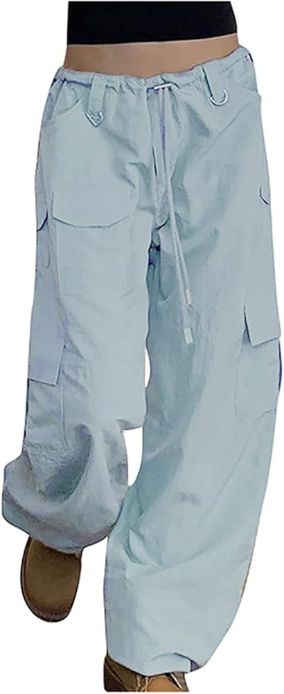 Yesunpxs Women's Mid Waist Cargo Pant Elastic Waist Ruched Hiking Pants Multiple Pockets Hippie Carg | Amazon (US)