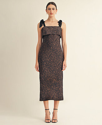 Women's Annelise Square Neck Tie Strap Midi Dress | Macy's