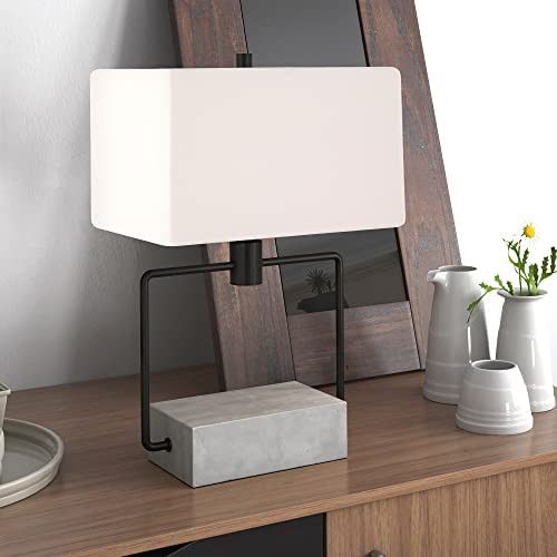 Henn&Hart Holden 22.75" Tall Table Lamp with Fabric Shade in Concrete/Blackened Bronze/White, Lam... | Amazon (US)