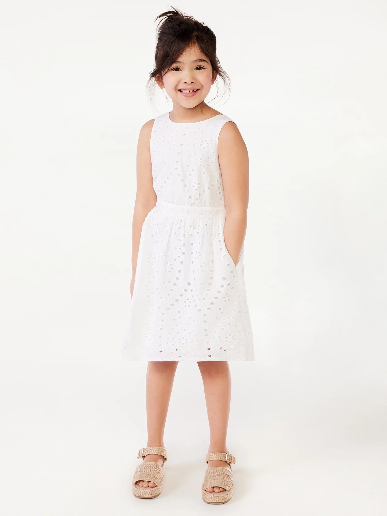 Scoop Girls Sleeveless Eyelet Fit and Flare Dress with Bow Back, Sizes 4-16 | Walmart (US)