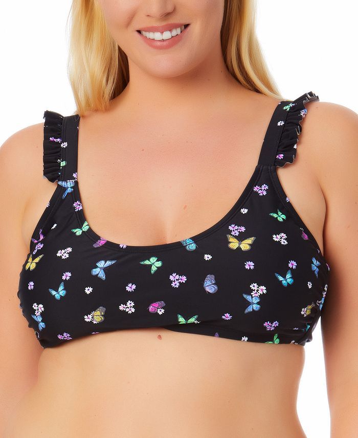 California Waves Size Butterfly-Print Ruffled Bikini Top, Created for Macy's & Reviews - Swimsuit... | Macys (US)