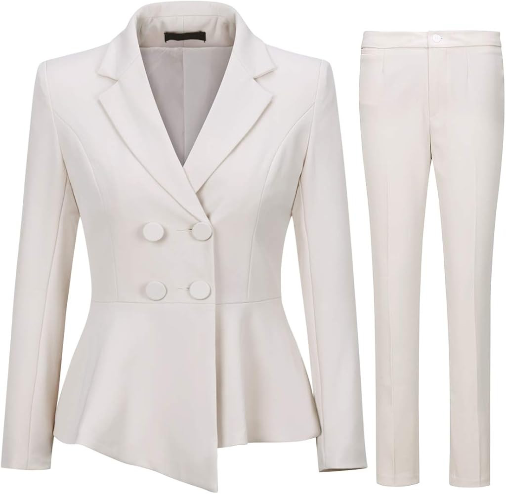 YUNCLOS Women's Double Breasted 2 Piece Suit Set 2 Button Blazer Jacket and Pants | Amazon (US)