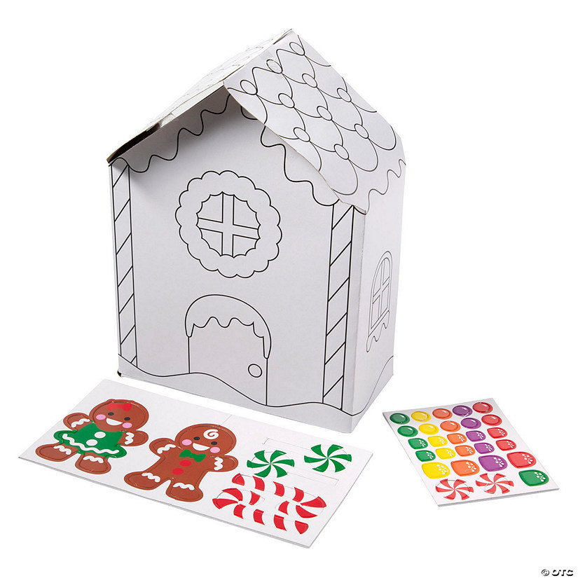 6 1/2" x 8 1/2" Color Your Own Cardstock Gingerbread Houses - 12 Pc. | Oriental Trading Company