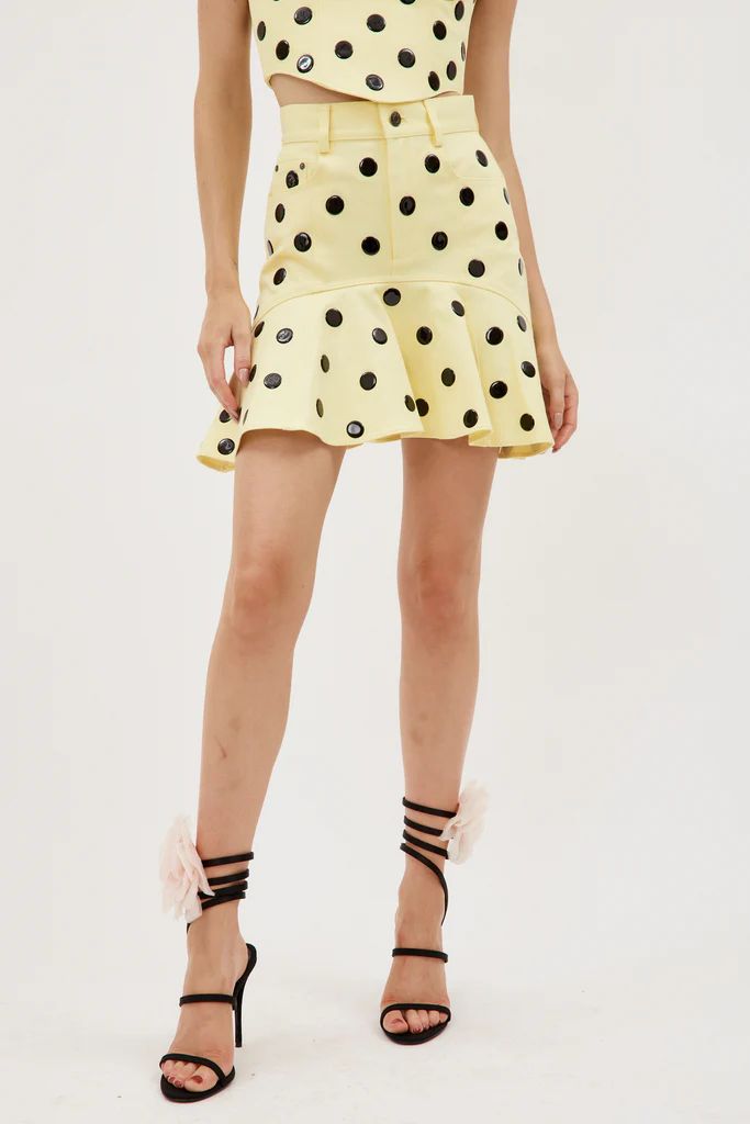 Polka Dot Ruffle Cream Yellow Mini Skirt | Desordre