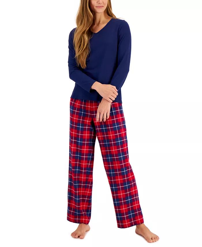 Charter Club V-Neck T-Shirt & Flannel Pants Pajama Set, Created for Macy's & Reviews - All Pajama... | Macys (US)