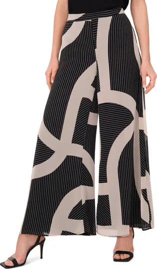 Halogen® Mixed Geo Print Chiffon Wide Leg Pants | Nordstrom | Nordstrom