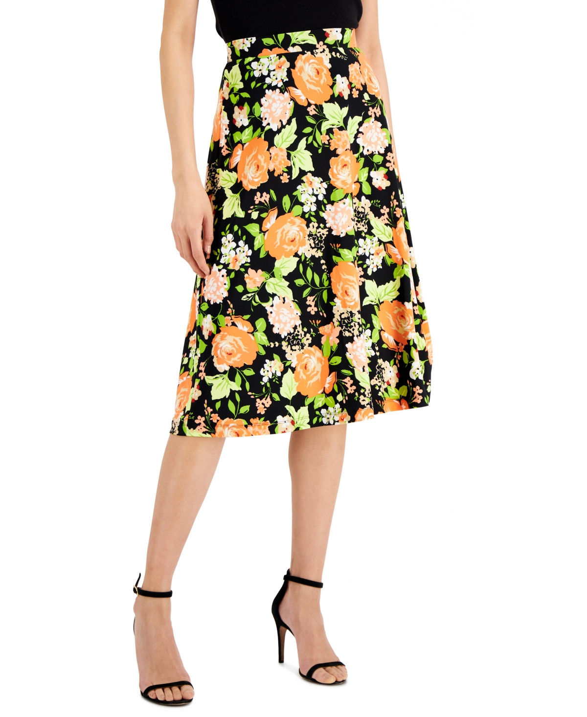 Kasper Petite Floral-Print Flared Midi Skirt | Macys (US)
