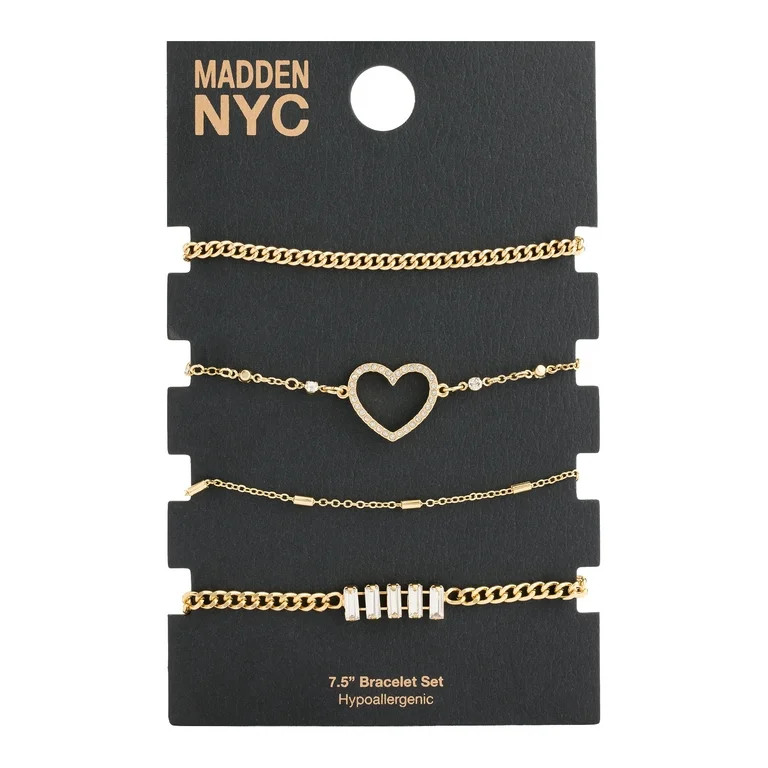 Madden NYC Women's Fashion Gold Tone Pav\u00e9 Heart Mixed Bracelet Set, 4-Piece | Walmart (US)