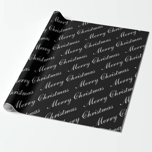 Merry Christmas Script Text Black and White Wrapping Paper | Zazzle