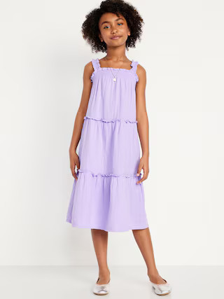 Sleeveless Ruffle-Trim Tiered Midi Dress for Girls | Old Navy (US)