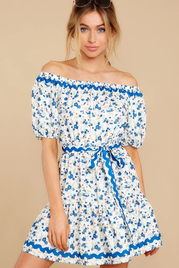 Happy About It Blue Floral Print Off The Shoulder Dress | Red Dress 