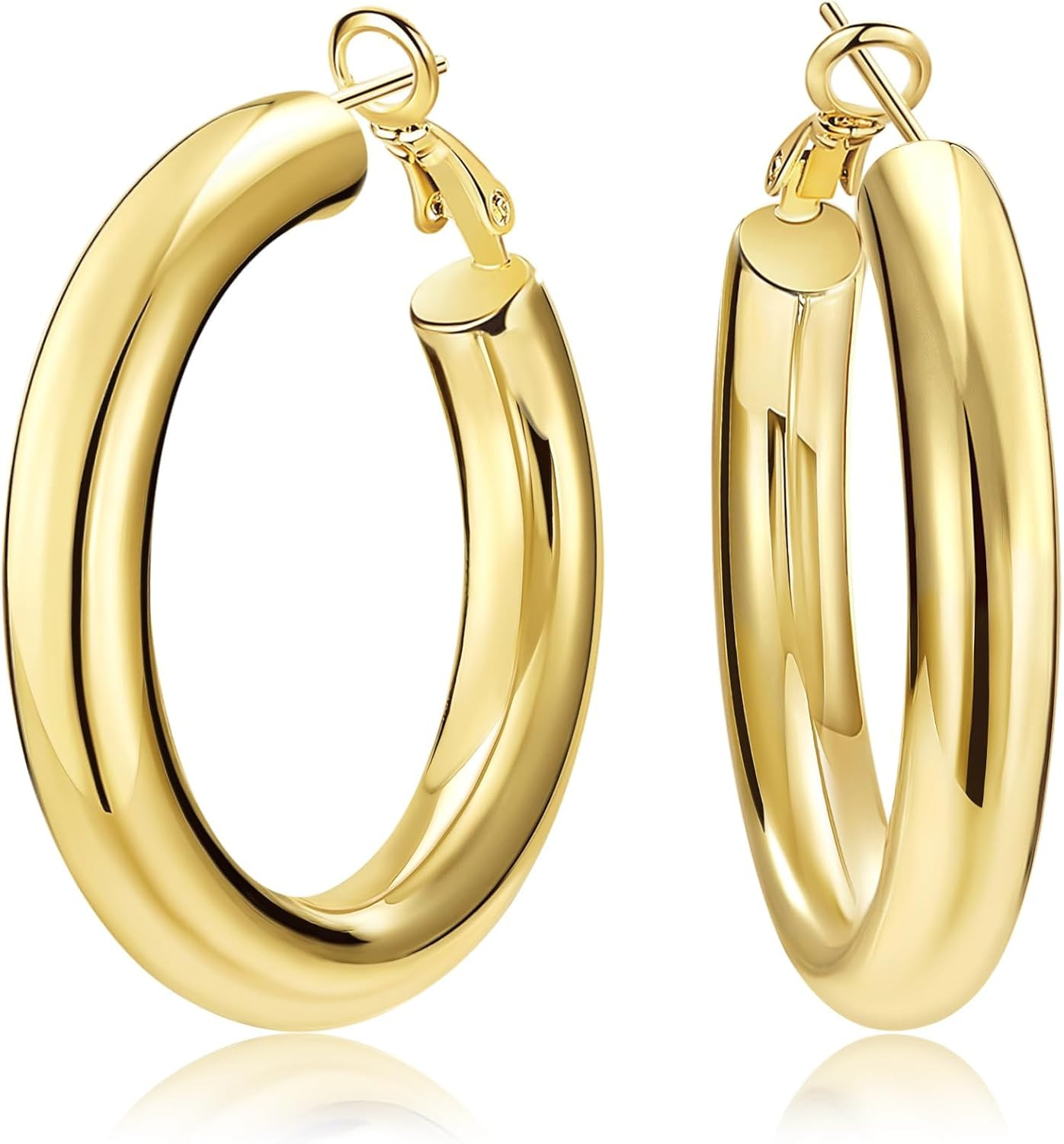 SHOWNII Chunky Gold Hoop Earrings - 14K Gold Plated Earrings for Women Hollow Tube Lightweight Thick Hoops 20/25/30/40mm Valentines Graduation Mother's Day Birthday Gifts | Amazon (US)